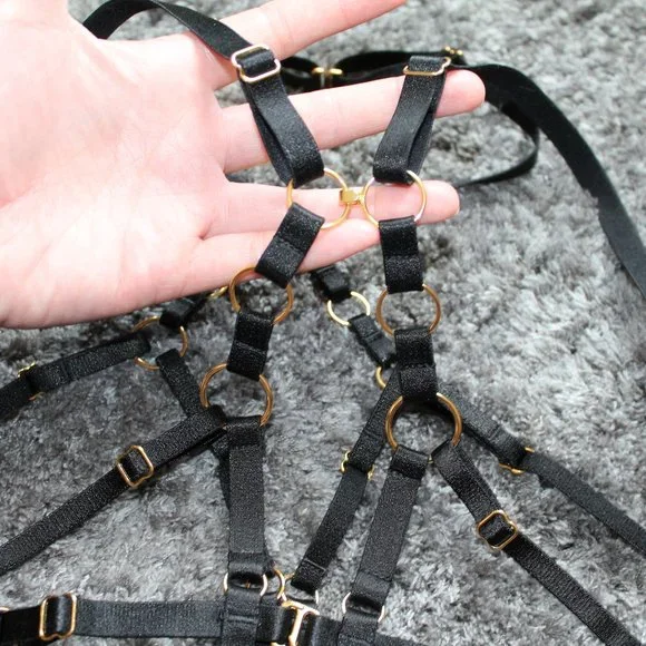 SOLD Bordelle Selene Open Ouvert Wire Bra Thong set Black Gold star embroidery - Picture 5 of 12